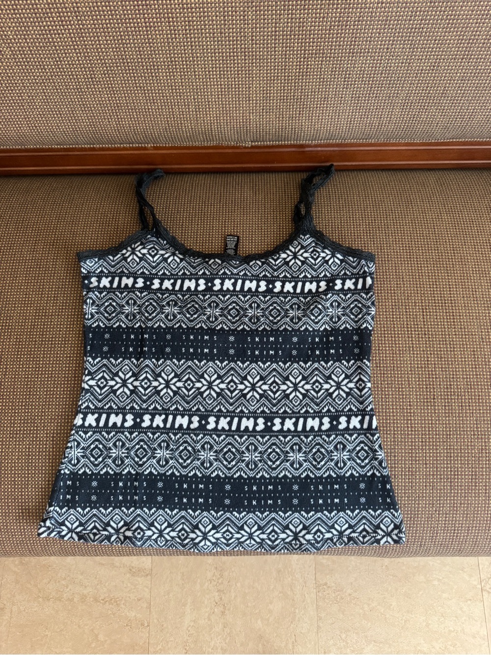 SKIMS in the Onyx Fair Isle pattern Plush Pointelle Scoop Tank